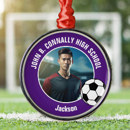 Purple Soccer Player Photo High School Christmas Ornament Aus Metall