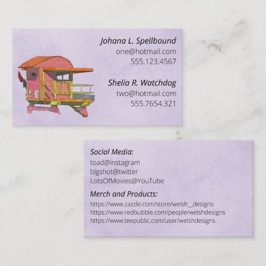 Purple Social calling card-Pink Lifeguard Tower Visitenkarte (Vorne/Hinten)