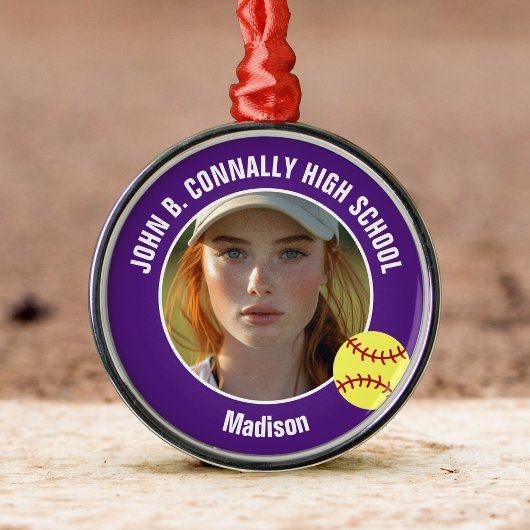 Purple Softball Player Photo High School Christmas Ornament Aus Metall