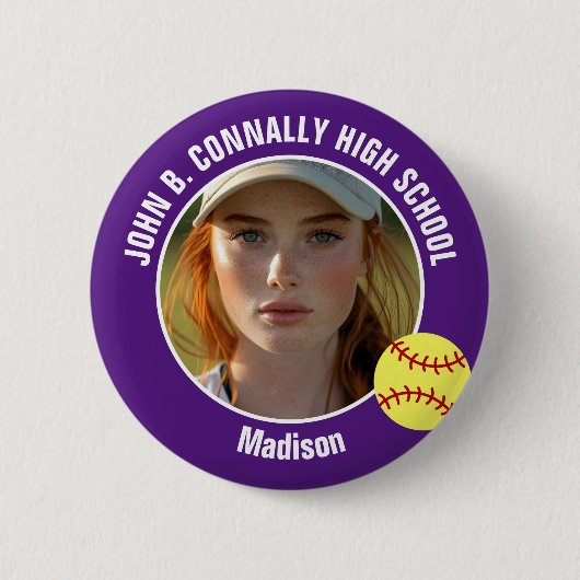 Purple Softball Player Photo High School Spirit Button (Vorderseite)