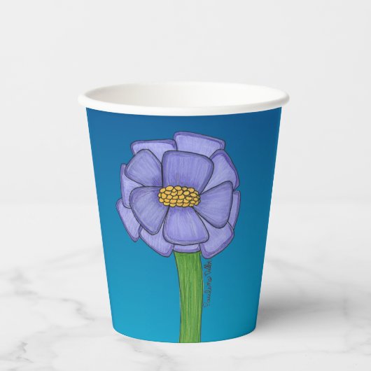 Purple Square Flower with Blue background Pappbecher (Vorderseite)