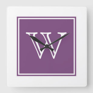 Purple Square Monogram Quadratische Wanduhr