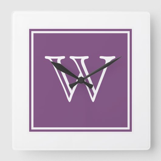 Purple Square Monogram Quadratische Wanduhr (Vorderseite)