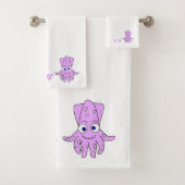 Purple Squid Design Monogrammed Badhandtuch Set (Insitu)