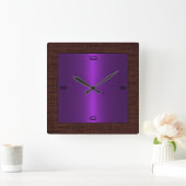 Purple Stainless Steel Modern Burlap Border Quadratische Wanduhr (Zuhause)