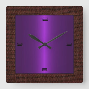 Purple Stainless Steel Modern Burlap Border Quadratische Wanduhr