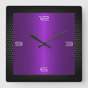 Purple Stainless Steel Modern Metal Border Quadratische Wanduhr