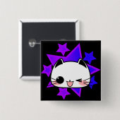 Purple stars. White cat. Button (Vorne & Hinten)