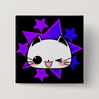 Purple stars. White cat. Button