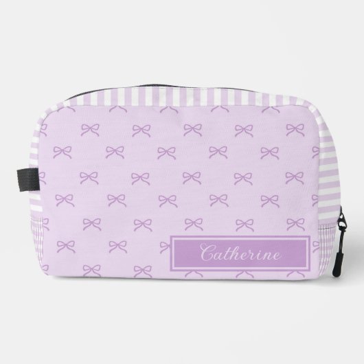Purple Stripe Bow Pattern Coquette Cosmetic Waschbeutel (Vorderseite)