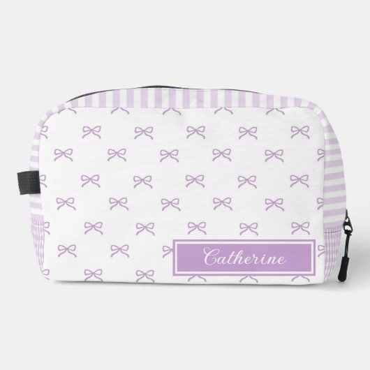 Purple Stripe Bow Pattern Coquette Cosmetic Waschbeutel (Vorderseite)