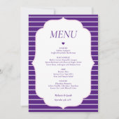 Purple Striped Wedding Menu Flat Card Einladung (Vorderseite)