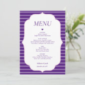 Purple Striped Wedding Menu Flat Card Einladung (Stehend Vorderseite)