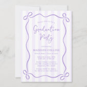 Purple Stripes Bow Frame Graduation Party Photo Einladung (Vorderseite)
