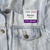 Purple Student Name Badge Button with School Logo (Beispiel)