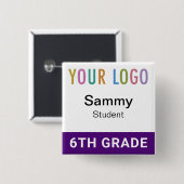 Purple Student Name Badge Button with School Logo (Vorne & Hinten)