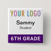 Purple Student Name Badge Button with School Logo (Vorderseite)
