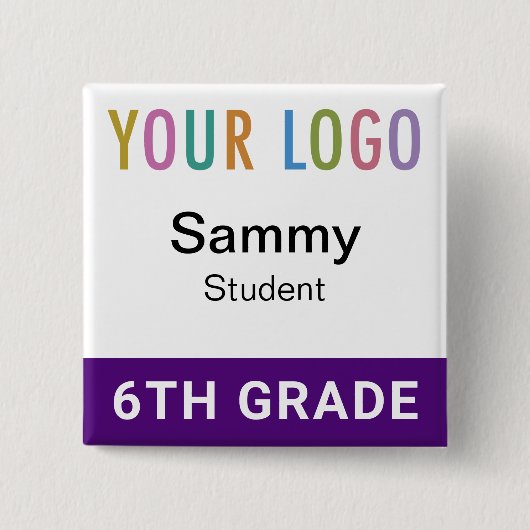 Purple Student Name Badge Button with School Logo (Vorderseite)