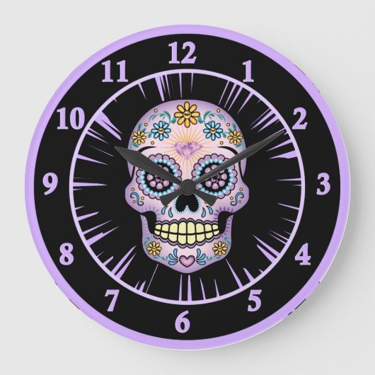 Purple Sugar Skull Große Wanduhr (Vorderseite)