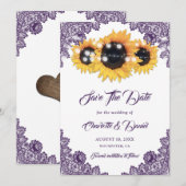 Purple Sunflower Floral Lace Rustic Wedding Save The Date (Vorne/Hinten)