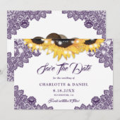 Purple Sunflower Floral Lace String Lights Wedding Save The Date (Vorne/Hinten)
