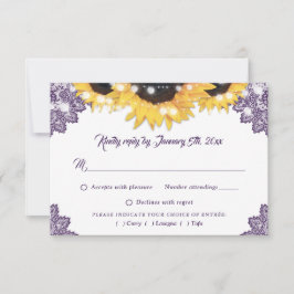 Purple Sunflower Lace Wedding Meal Choice RSVP Karte