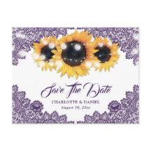 Purple Sunflower Lace Wedding Save The Date
