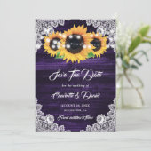 Purple Sunflower String Lights Floral Lace Wood Save The Date (Stehend Vorderseite)