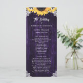 Purple Sunflower Wood Floral Lace Wedding Program Programm (Stehend Vorderseite)