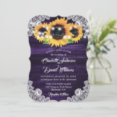 Purple Sunflower Wood Lace String Lights Wedding Einladung (Stehend Vorderseite)