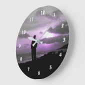Purple Sunset & Silhouette Große Wanduhr (Winkel)