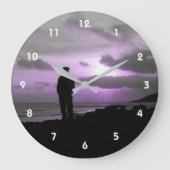 Purple Sunset & Silhouette Große Wanduhr (Vorderseite)