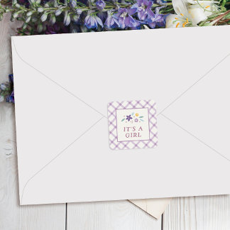 Purple Sweet Floral Baby Girl Envelope Seal Label Quadratischer Aufkleber