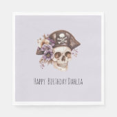 Purple Tan Floral Skull Birthday Serviette (Vorderseite)