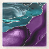 Purple Teal Blue Agate Silver Glitter Glasuntersetzer (Vorderseite)