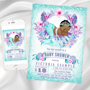 Purple Teal Ethnic Mermaid Baby Shower Invitation Einladung