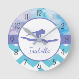 Purple Teal Gymnastics Wall Clock Runde Wanduhr