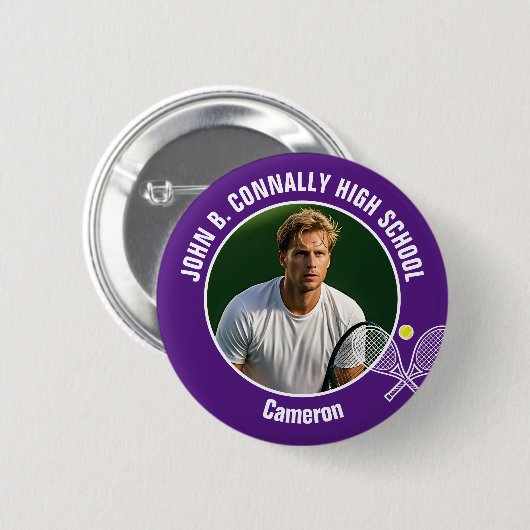 Purple Tennis Player Photo High School Spirit Button (Vorne & Hinten)