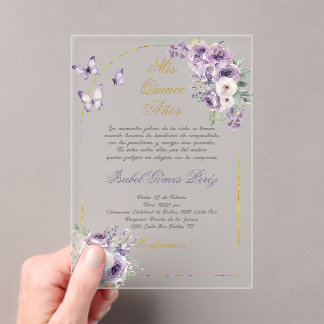 Purple theme Quinceanera acrylic invitation  Acryleinladungen