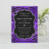 Purple Tiger Stripes Glitter Glam Wedding Einladung (Stehend Vorderseite)