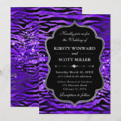 Purple Tiger Stripes Glitter Glam Wedding Einladung (Vorne/Hinten)