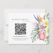 Purple Tropical Floral Hawaii QR Code Wedding RSVP Karte (Vorderseite)