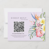 Purple Tropical Floral Hawaii QR Code Wedding RSVP Karte (Vorderseite)