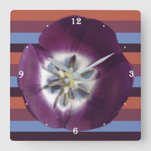 Purple Tulip And stripes Wall Clock Quadratische Wanduhr