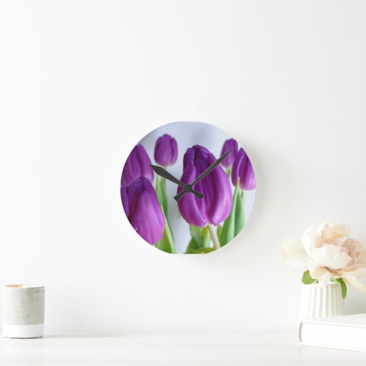 Purple Tulip Clock Runde Wanduhr (Zuhause)