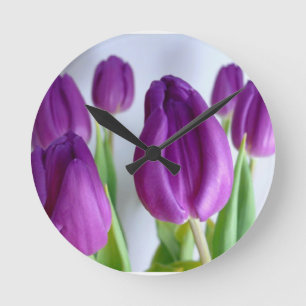 Purple Tulip Clock Runde Wanduhr