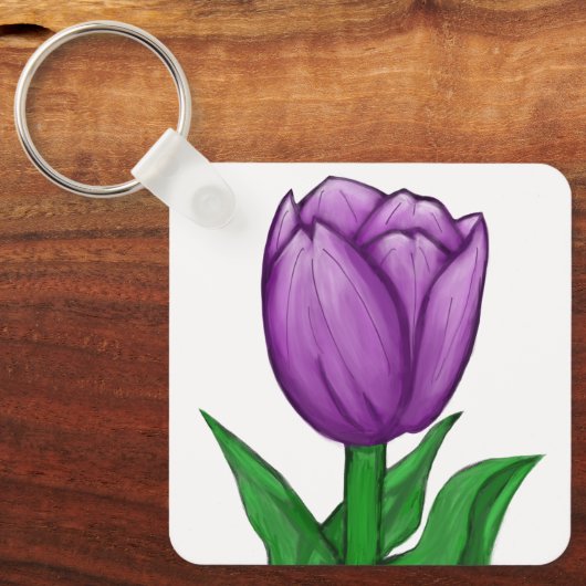 Purple Tulip Monogram Backside Schlüsselanhänger (Vorderseite)