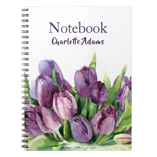 Purple Tulips Floral Watercolor Pattern Notizblock (Vorderseite)