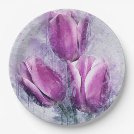 Purple Tulips Paper Plates Pappteller