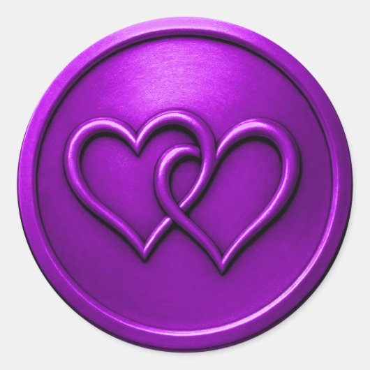 Purple Two Hearts Intertwined Wedding Runder Aufkleber (Vorderseite)